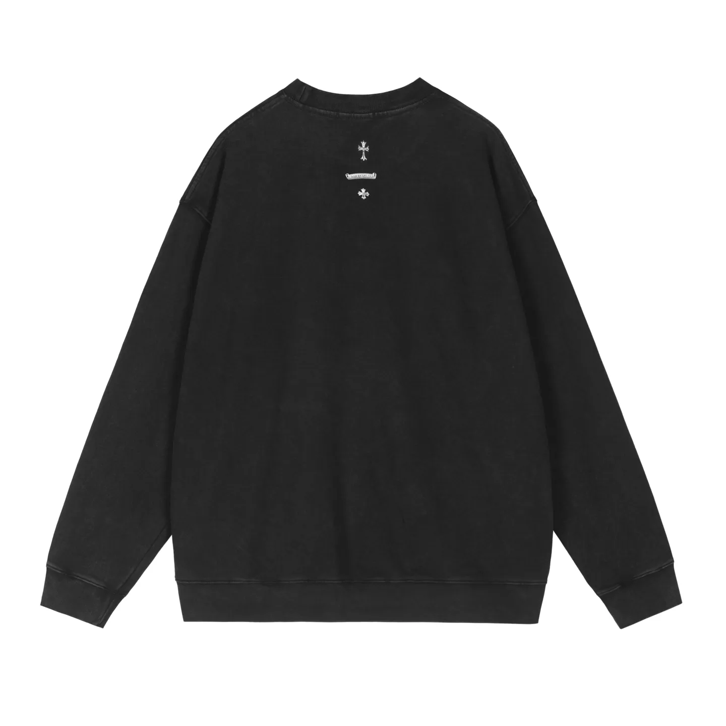 P296 Chrome Hearts Chrome Hearts Washed Small Rivets Cross Logo Round Neck Sweatshirt Size: SMLXL Color: Black